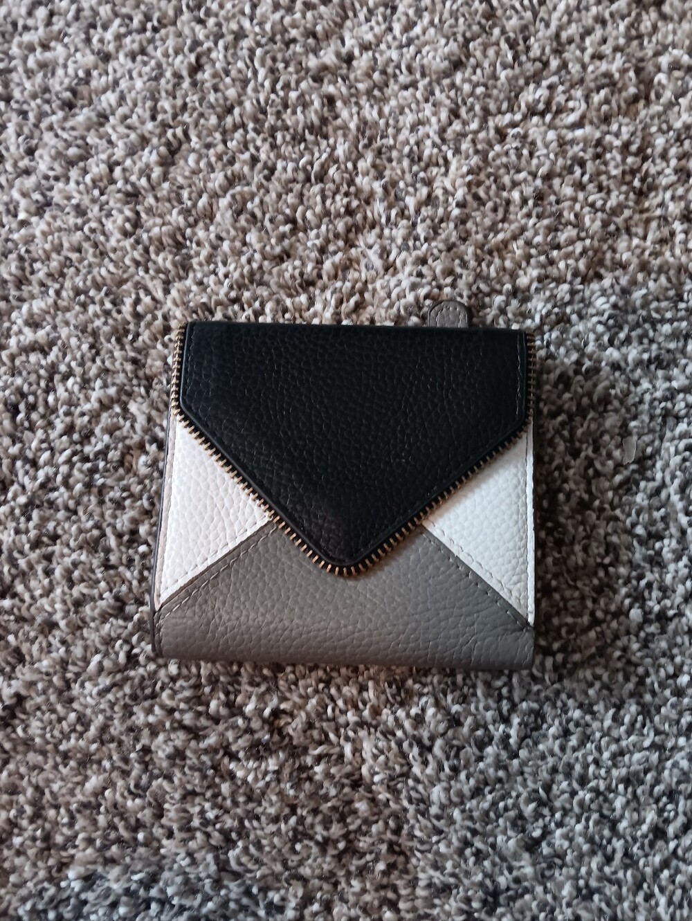 Colorblock Bifold Wallet Black White Gray Zip Coin Pocket